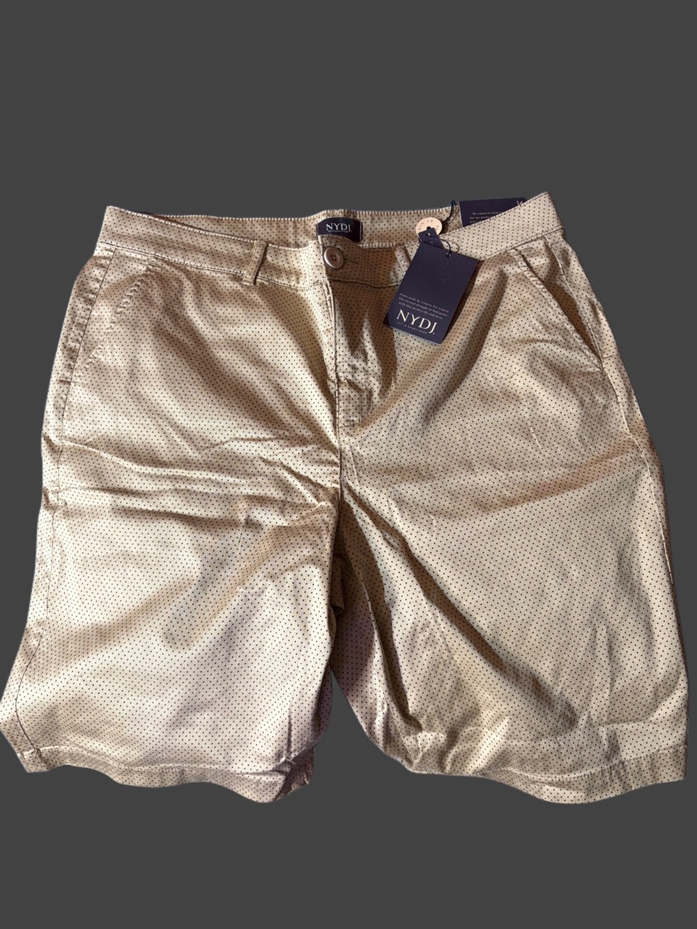 NYDJ Women's Tan Microdot Flat Front Shorts with Subtle Dot Print